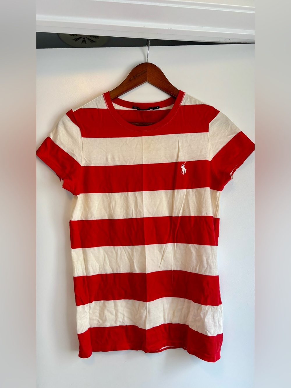 POLO Ralph Lauren Red and White Striped Crew Tee size medium women’s